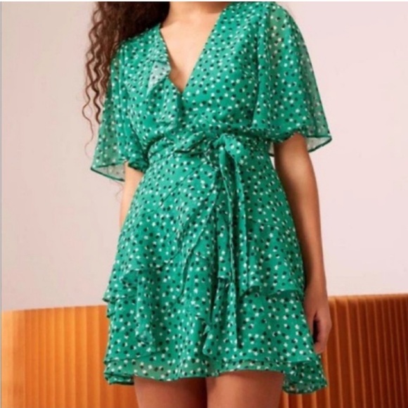 C/MEO Collective Loyalties Green Ruffled Wrap Mini Dress - Picture 2 of 13